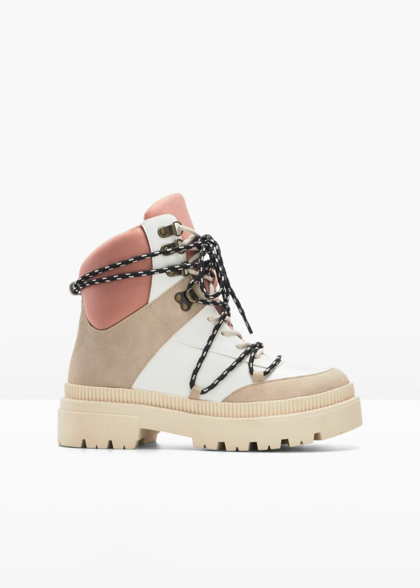 bonprix bonprix Tendencias·Zapatos Veganos|Botines De Nieve·Botas Con Cordones>Botas forradas con cordones Beige-blanco-rosado
