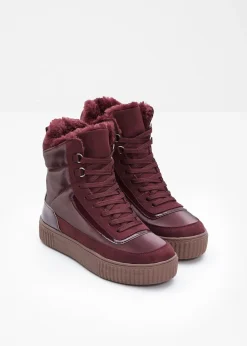 bonprix bonprix Botines De Nieve·Botas Con Cordones|Botines De Nieve·Botines Forrados>Botas forradas con cordones rojo burdeos