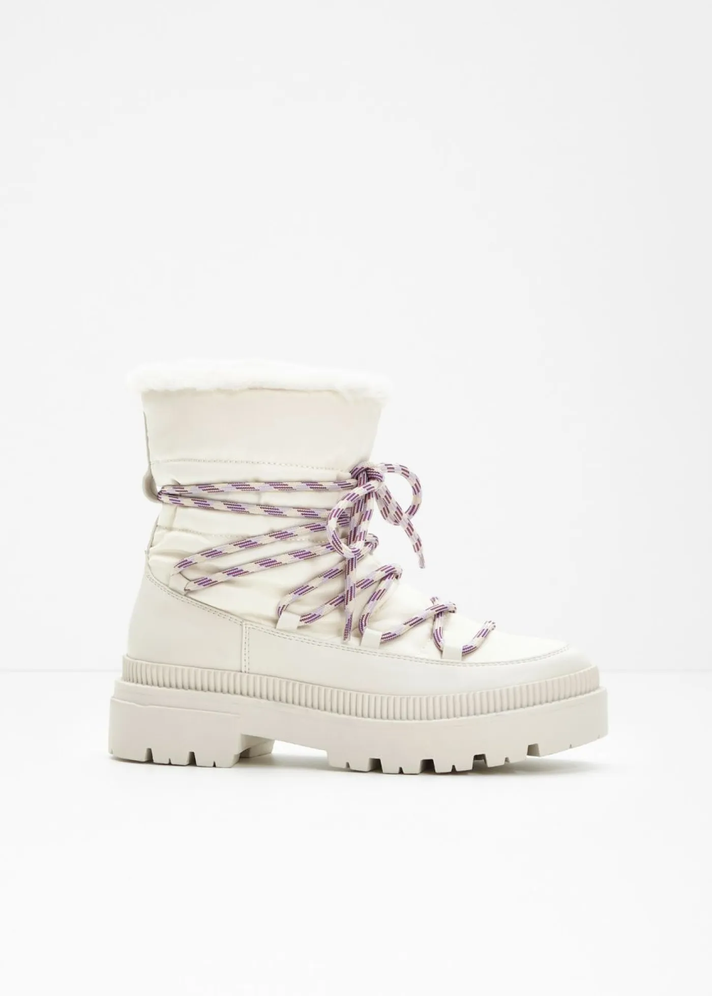 bonprix bonprix Botines De Nieve·Botas Con Cordones|Botines De Nieve·Botines Forrados>Botas forradas con cordones Blanco perla-beige