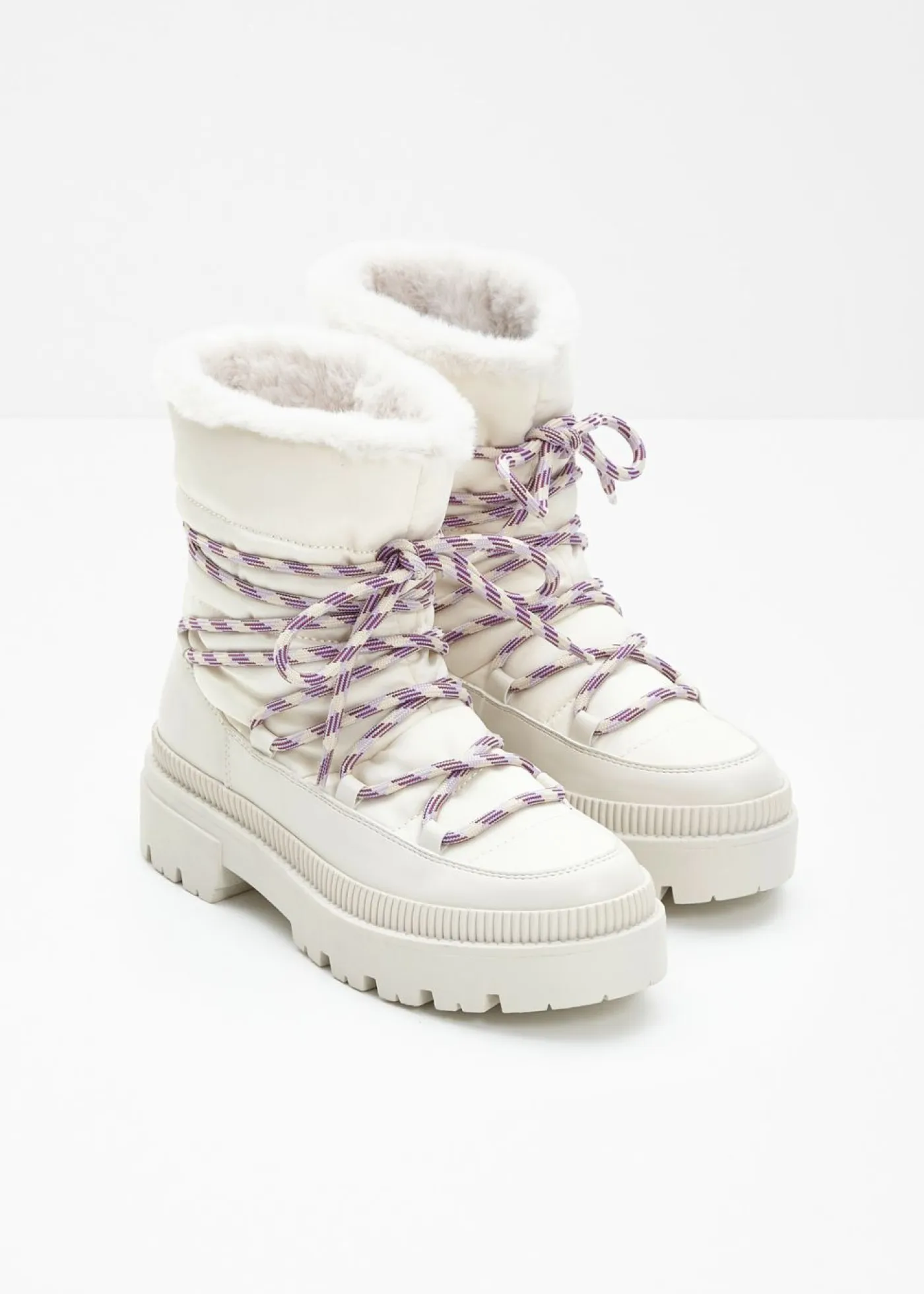 bonprix bonprix Botines De Nieve·Botas Con Cordones|Botines De Nieve·Botines Forrados>Botas forradas con cordones Blanco perla-beige