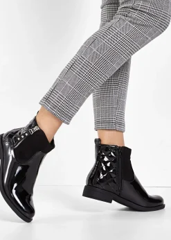 bonprix bonprix Tendencias·Zapatos Veganos|Botines>Botines con aspecto de charol Negro