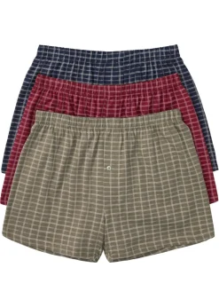bonprix bonprix Bóxers|Ropa Interior·Bóxers>Boxers holgado de punto de algodón (3 unidades) Azul marino + verde grisáceo+ rojo castaño a cuadros