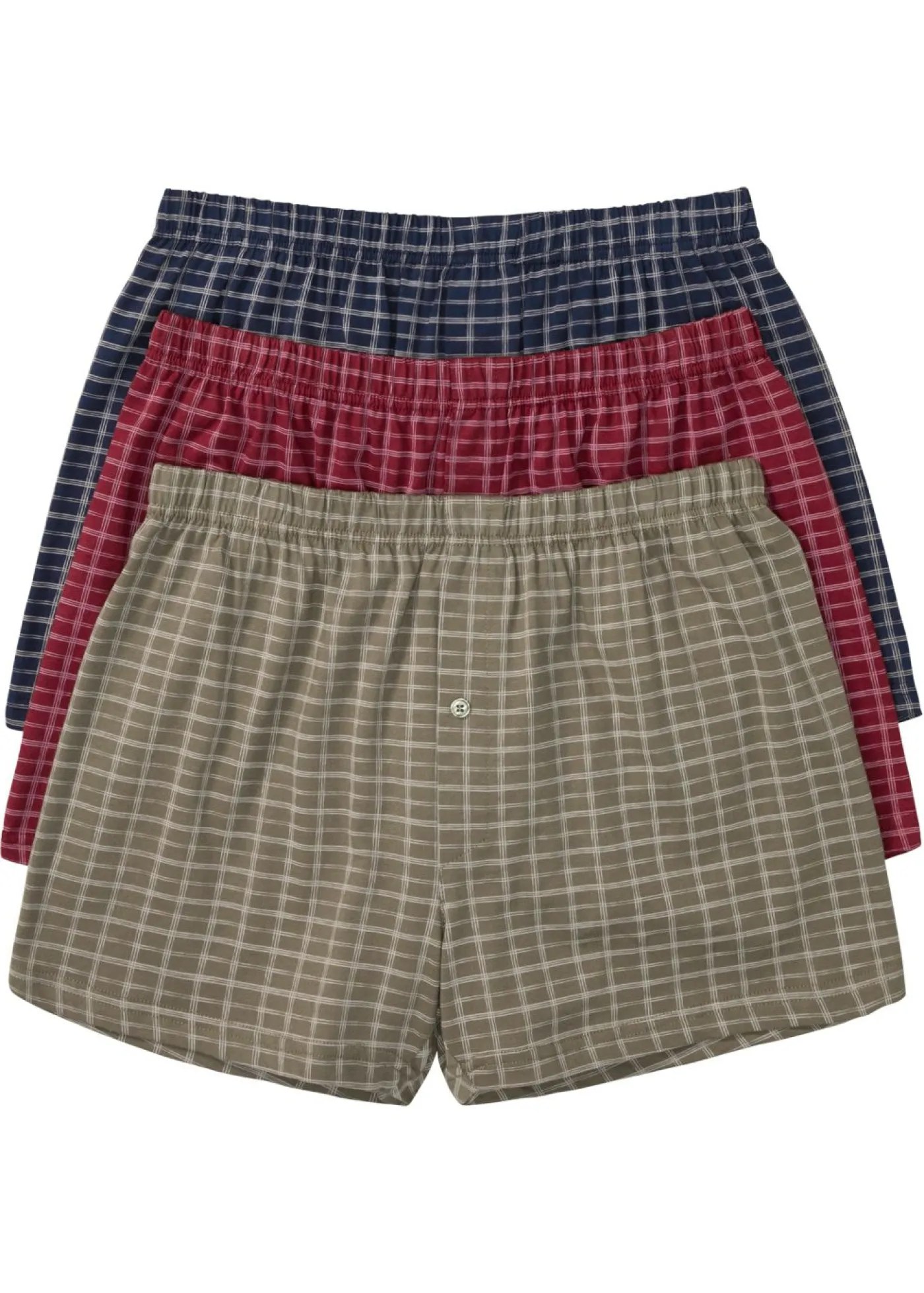 bonprix bonprix Bóxers|Ropa Interior·Bóxers>Boxers holgado de punto de algodón (3 unidades) Azul marino + verde grisáceo+ rojo castaño a cuadros
