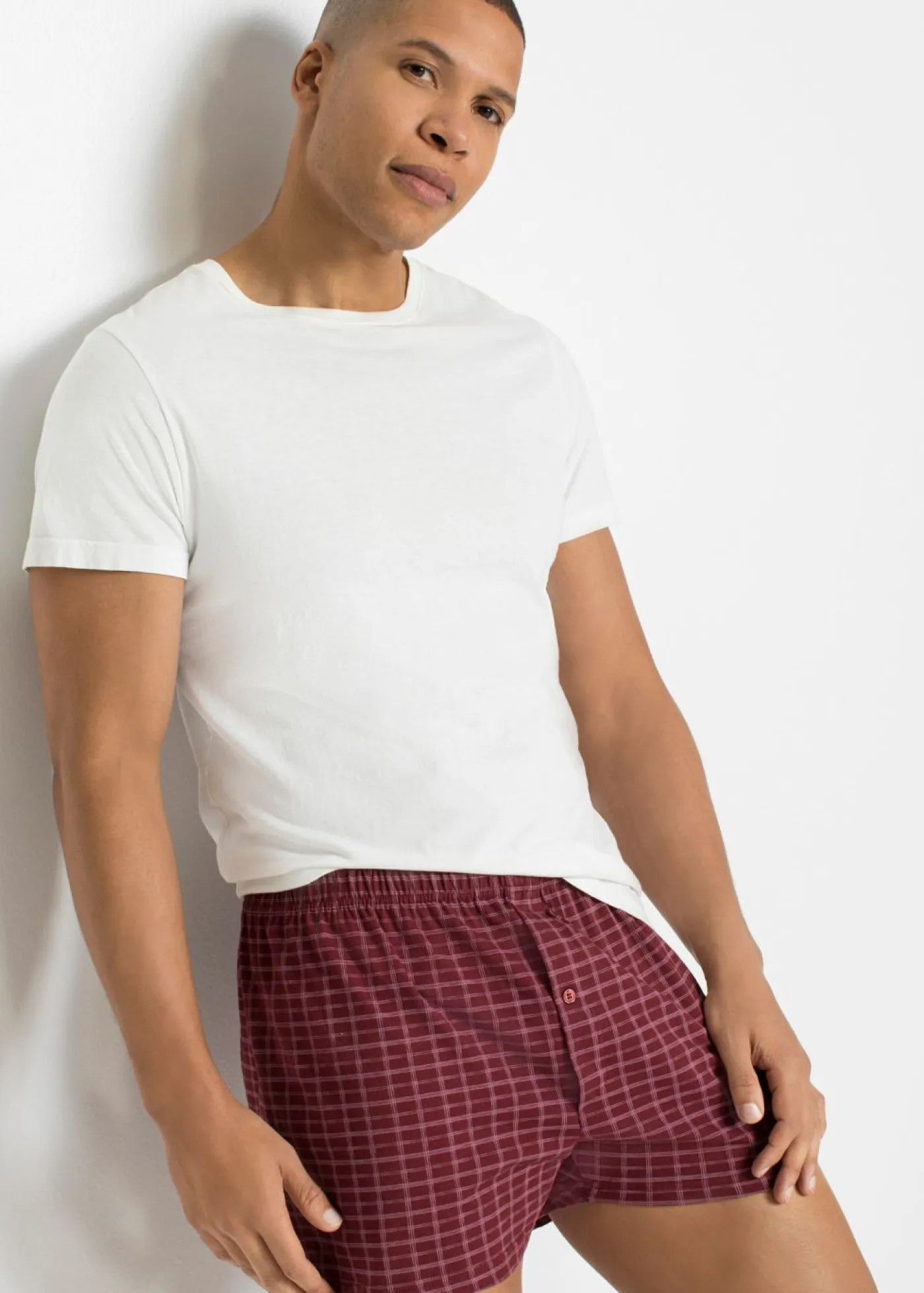 bonprix bonprix Bóxers|Ropa Interior·Bóxers>Boxers holgado de punto de algodón (3 unidades) Azul marino + verde grisáceo+ rojo castaño a cuadros