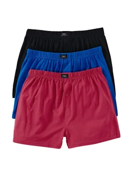 bonprix bonprix Bóxers|Ropa Interior·Bóxers>Boxers holgado de punto de algodón (3 unidades) negro + azul + rojo
