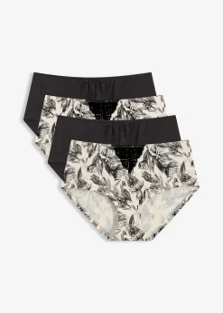 bonprix bonprix Ropa Interior De Algodón|Bragas>Braga (4 unidades) Negro-Beige natural