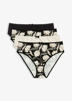 bonprix bonprix Ropa Interior De Algodón|Bragas>Braga con algodón cómodo (4 unidades) Negro estampado