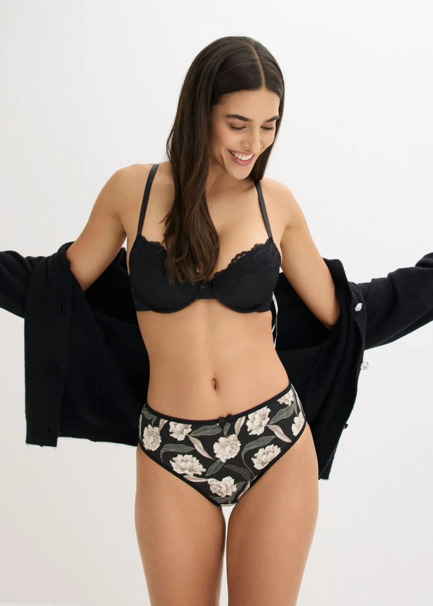 bonprix bonprix Ropa Interior De Algodón|Bragas>Braga con algodón cómodo (4 unidades) Negro estampado