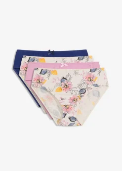 bonprix bonprix Ropa Interior De Algodón|Bragas>Braga con algodón orgánico (4 unidades) malva+azul oxford+blanco lana