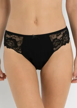 bonprix bonprix Ropa Interior De Algodón|Bragas>Braga con encaje (4 unidades) Negro