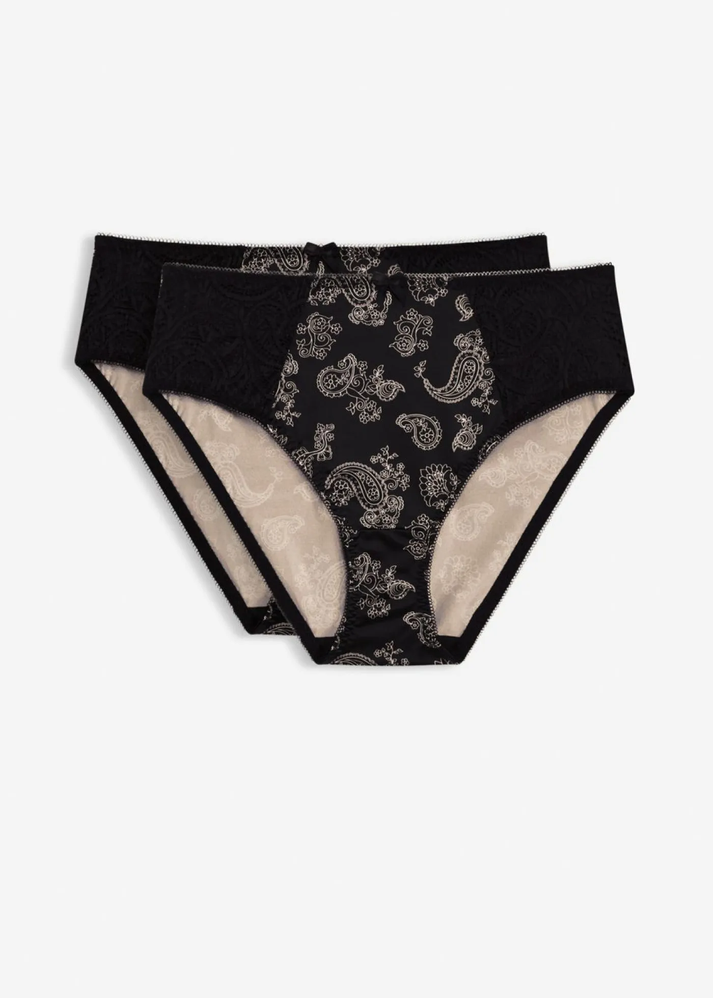 bonprix bonprix Lencería|Bragas>Braga con encaje delicado (2 unidades) Negro con patrón Paisley