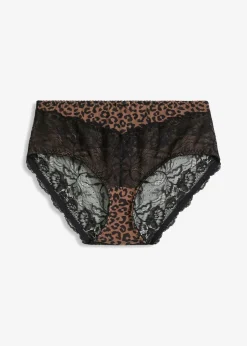 bonprix bonprix Lencería|Bragas>Braga con encaje delicado estampado leo marrón claro/negro