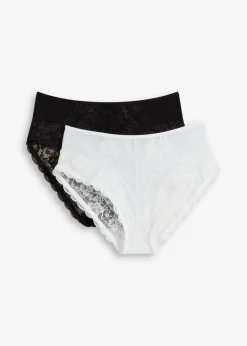 bonprix bonprix Lencería|Bragas>Braga con encaje delicado (2 unidades) Blanco-negro