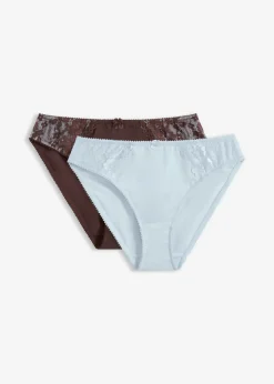 bonprix bonprix Lencería|Bragas>Braga con encaje delicado (2 unidades) Azul crema + marrón oscuro