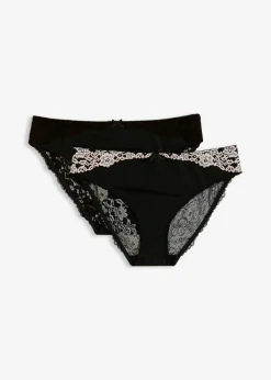 bonprix bonprix Lencería|Bragas>Braga con encaje delicado (2 unidades) Negro-blanco lana