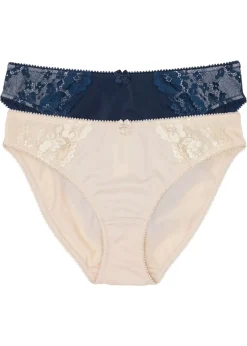 bonprix bonprix Lencería|Bragas>Braga con encaje delicado (2 unidades) Azul marino + beige arena