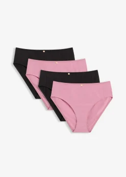 bonprix bonprix Ropa Interior De Algodón|Bragas>Braga con encaje (4 unidades) Negro-malva