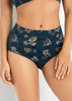 bonprix bonprix Ropa Interior De Algodón|Bragas>Braga de talle alto con algodón orgánico (4 unidades) Azul petróleo de flores + azul petróleo oscuro + azul ahumado
