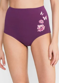 bonprix bonprix Ropa Interior De Algodón|Bragas>Braga de talle alto con algodón (5 unidades) Negro/zumo de uva estampado