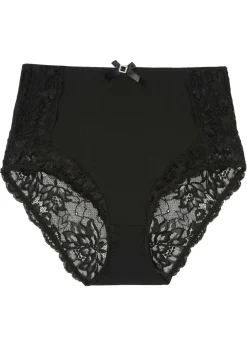 bonprix bonprix Lencería|Bragas>Braga de talle alto con encaje Negro