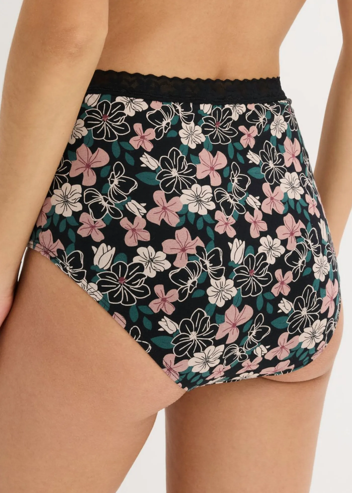 bonprix bonprix Ropa Interior De Algodón|Bragas>Braga de talle alto (4 unidades) con algodón orgánico negro-rosa palo-verde intenso-rojo azalea
