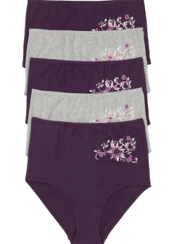 bonprix bonprix Ropa Interior De Algodón|Bragas>Braga de talle alto (5 unidades) Lila oscuro-gris claro jaspeado