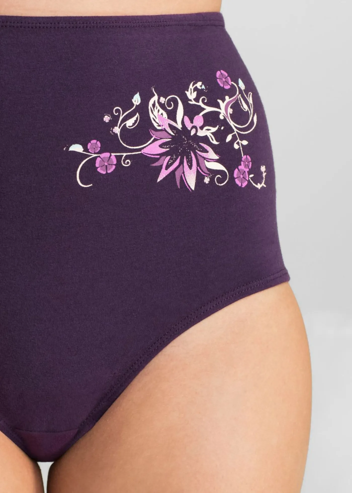 bonprix bonprix Ropa Interior De Algodón|Bragas>Braga de talle alto (5 unidades) Lila oscuro-gris claro jaspeado