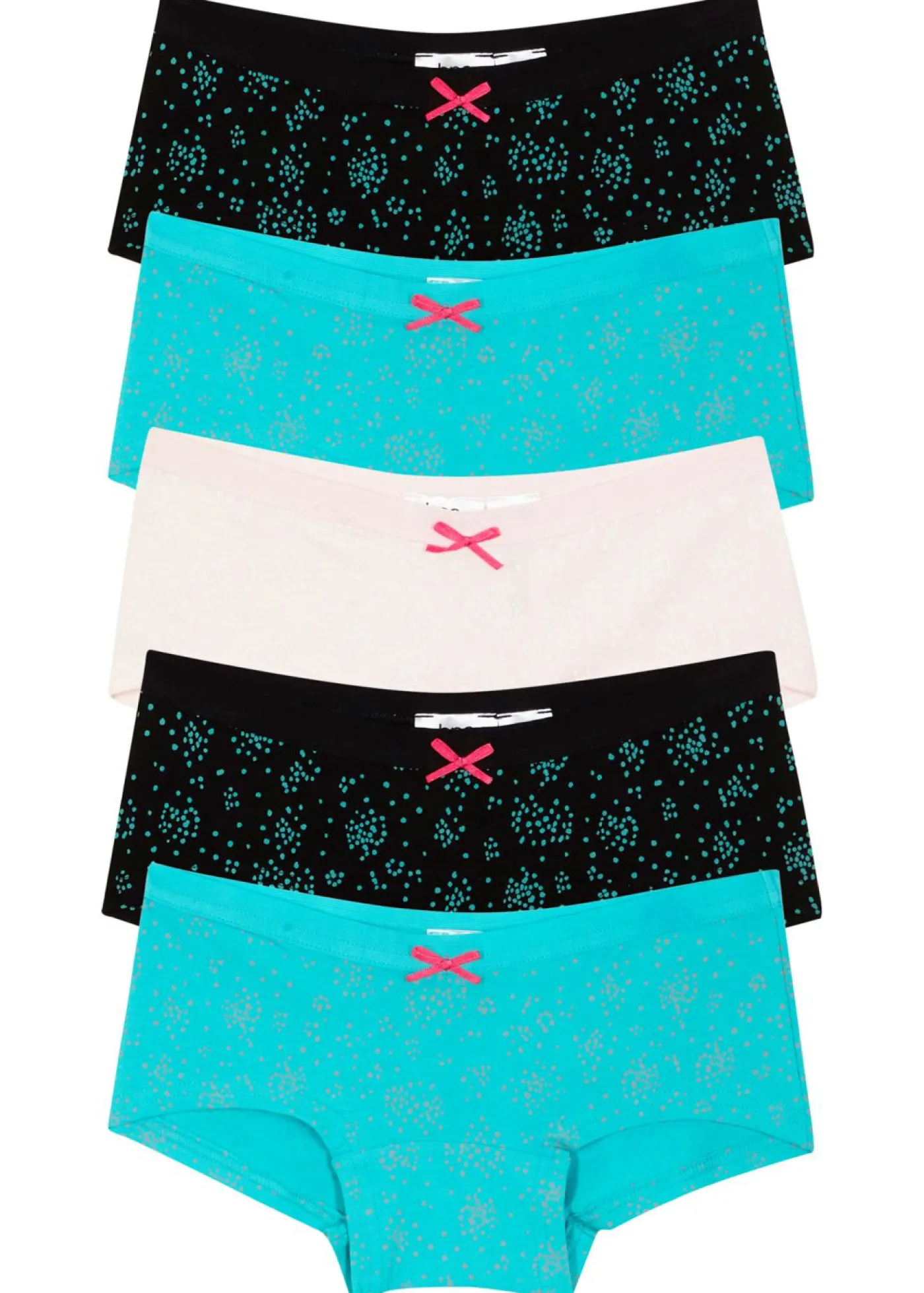 bonprix bonprix Multipack|Niña·Braguitas Y Tops>Braguita con algodón suave (5 unidades) Celeste + rosa claro + negro estampado