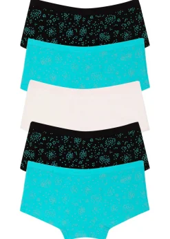 bonprix bonprix Multipack|Niña·Braguitas Y Tops>Braguita con algodón suave (5 unidades) Celeste + rosa claro + negro estampado