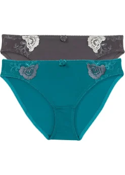 bonprix bonprix Bragas>Braguita con bordado (2 unidades) Turquesa cobalto + gris de flores