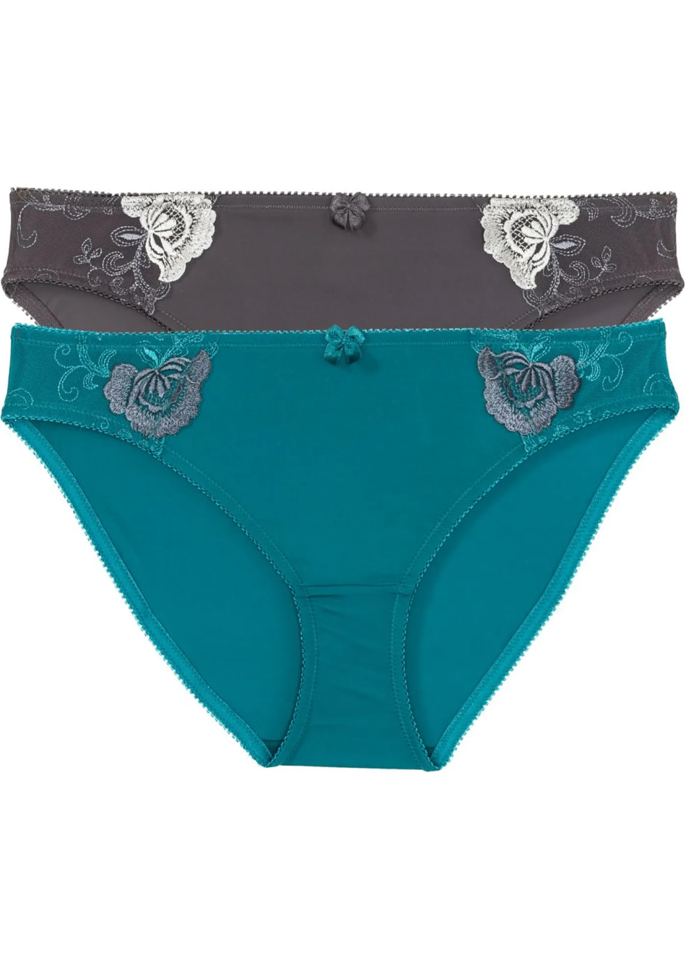bonprix bonprix Bragas>Braguita con bordado (2 unidades) Turquesa cobalto + gris de flores