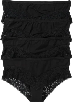 bonprix bonprix Ropa Interior De Algodón|Bragas>Braguita con encaje (4 unidades) Negro