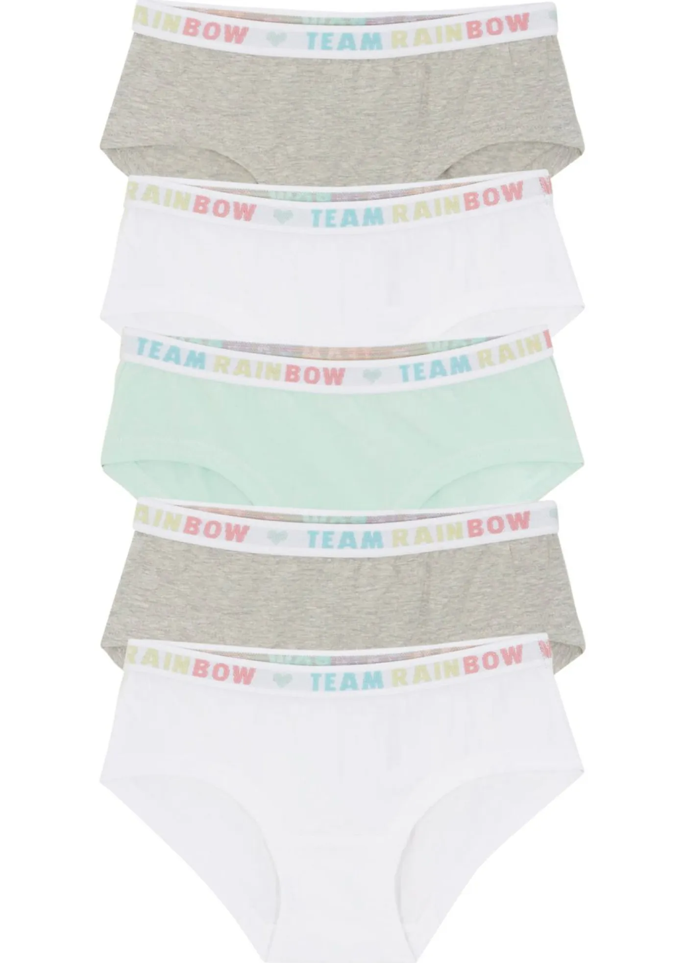bonprix bonprix Multipack|Niña·Braguitas Y Tops>Braguita de cintura baja con algodón suave (5 unidades) Gris claro jaspeado/hierbabuena/blanco