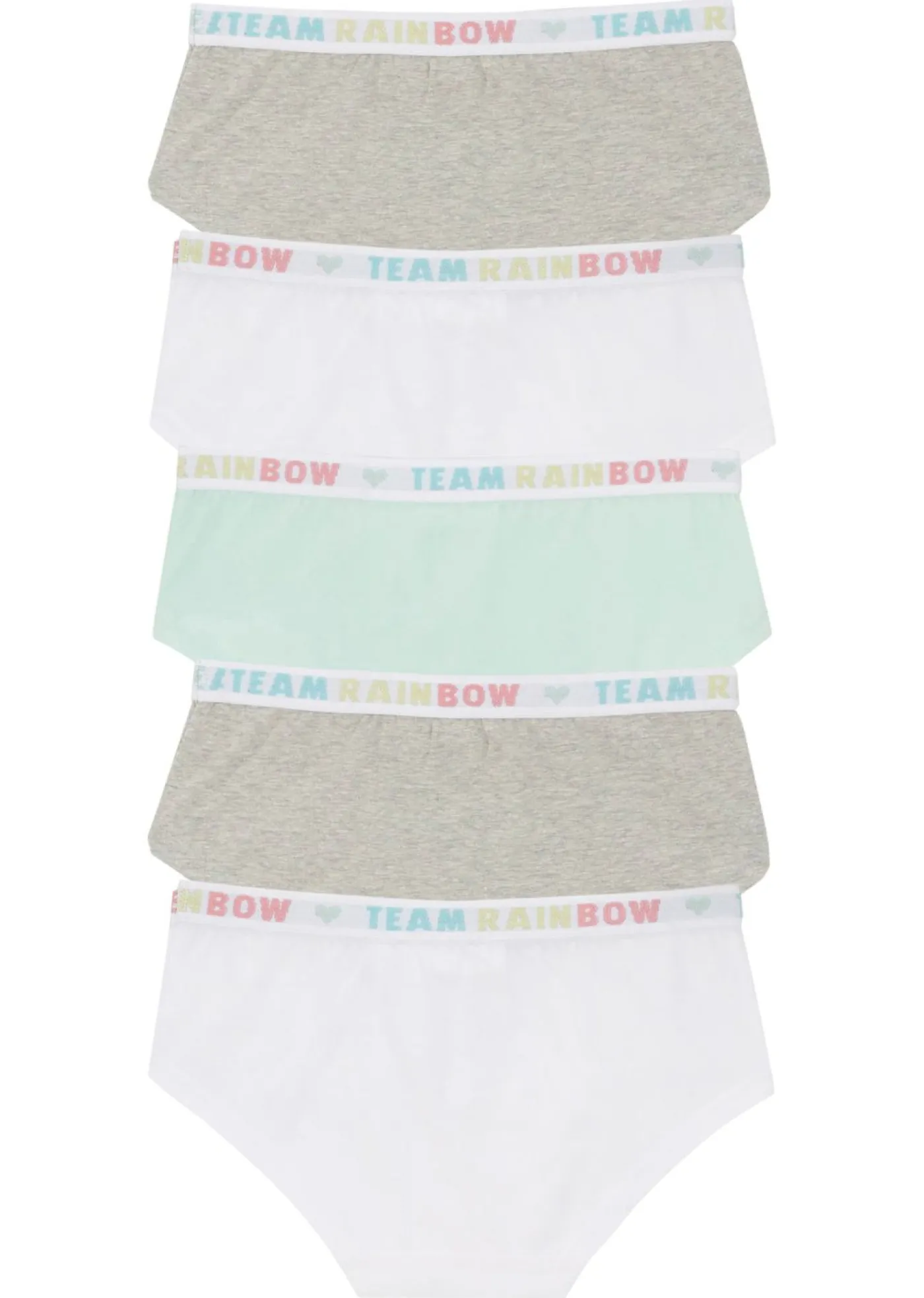 bonprix bonprix Multipack|Niña·Braguitas Y Tops>Braguita de cintura baja con algodón suave (5 unidades) Gris claro jaspeado/hierbabuena/blanco