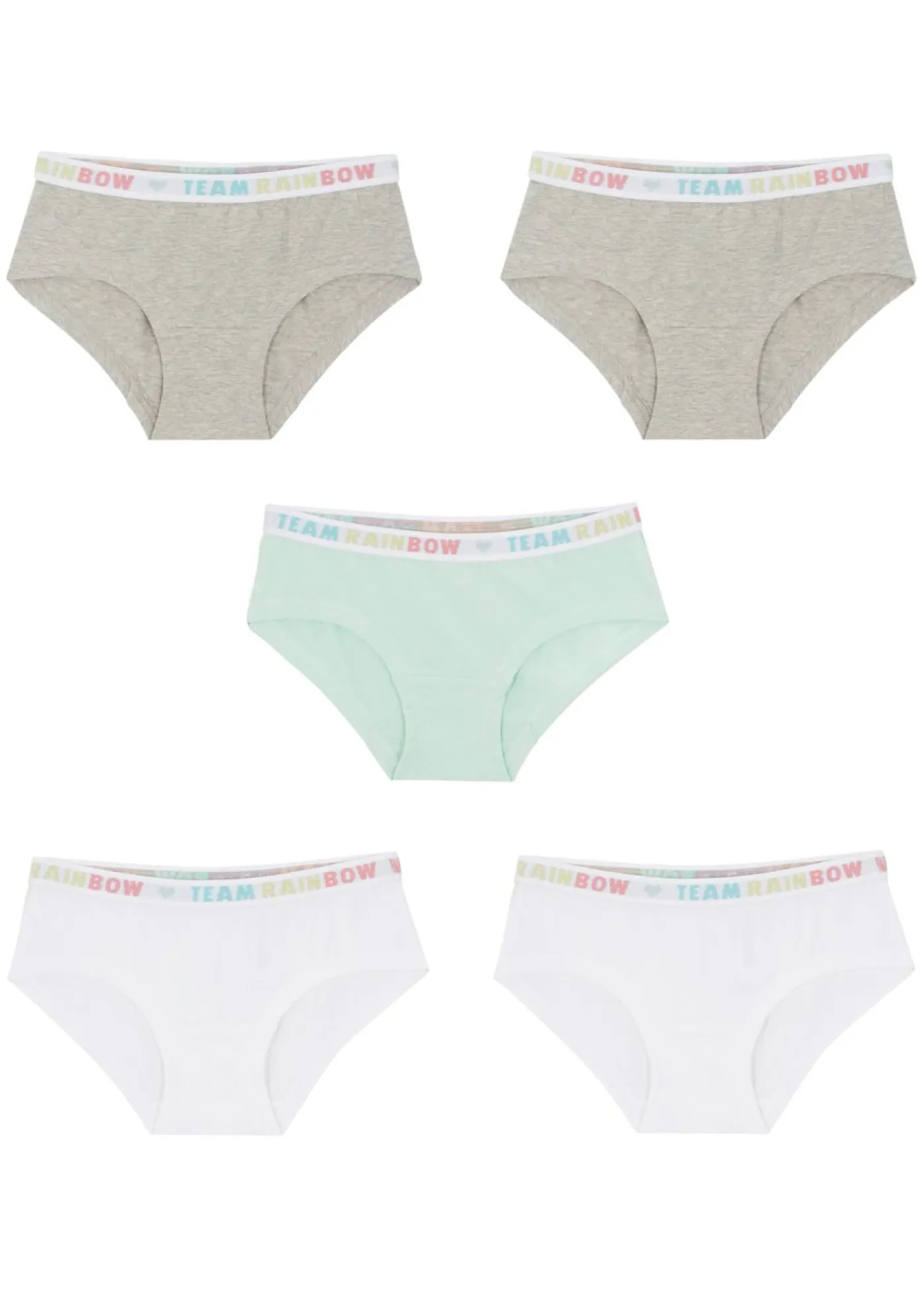 bonprix bonprix Multipack|Niña·Braguitas Y Tops>Braguita de cintura baja con algodón suave (5 unidades) Gris claro jaspeado/hierbabuena/blanco