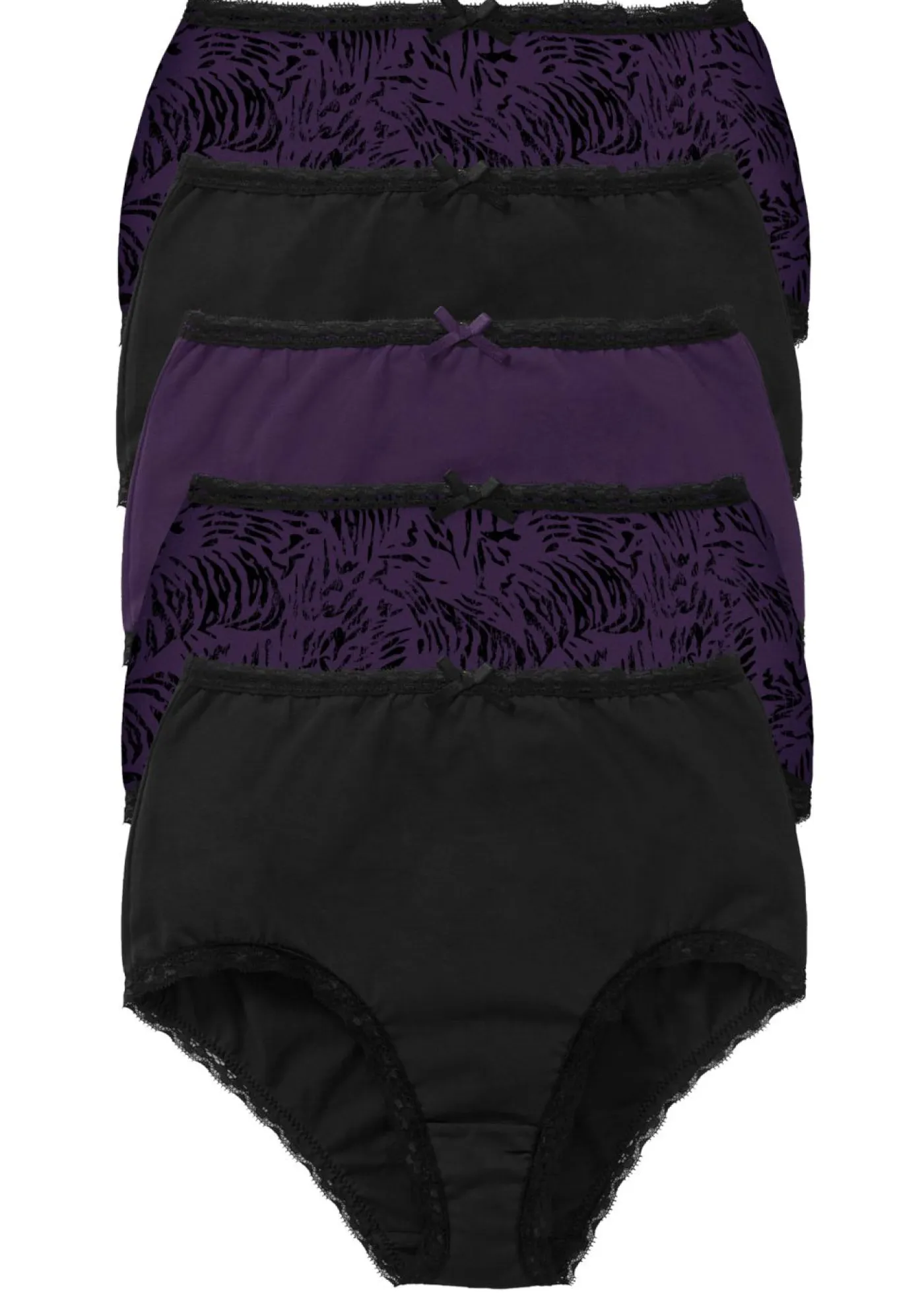 bonprix bonprix Ropa Interior De Algodón|Bragas>Braguita de talle alto (5 unidades) Negro-lila oscuro estampado