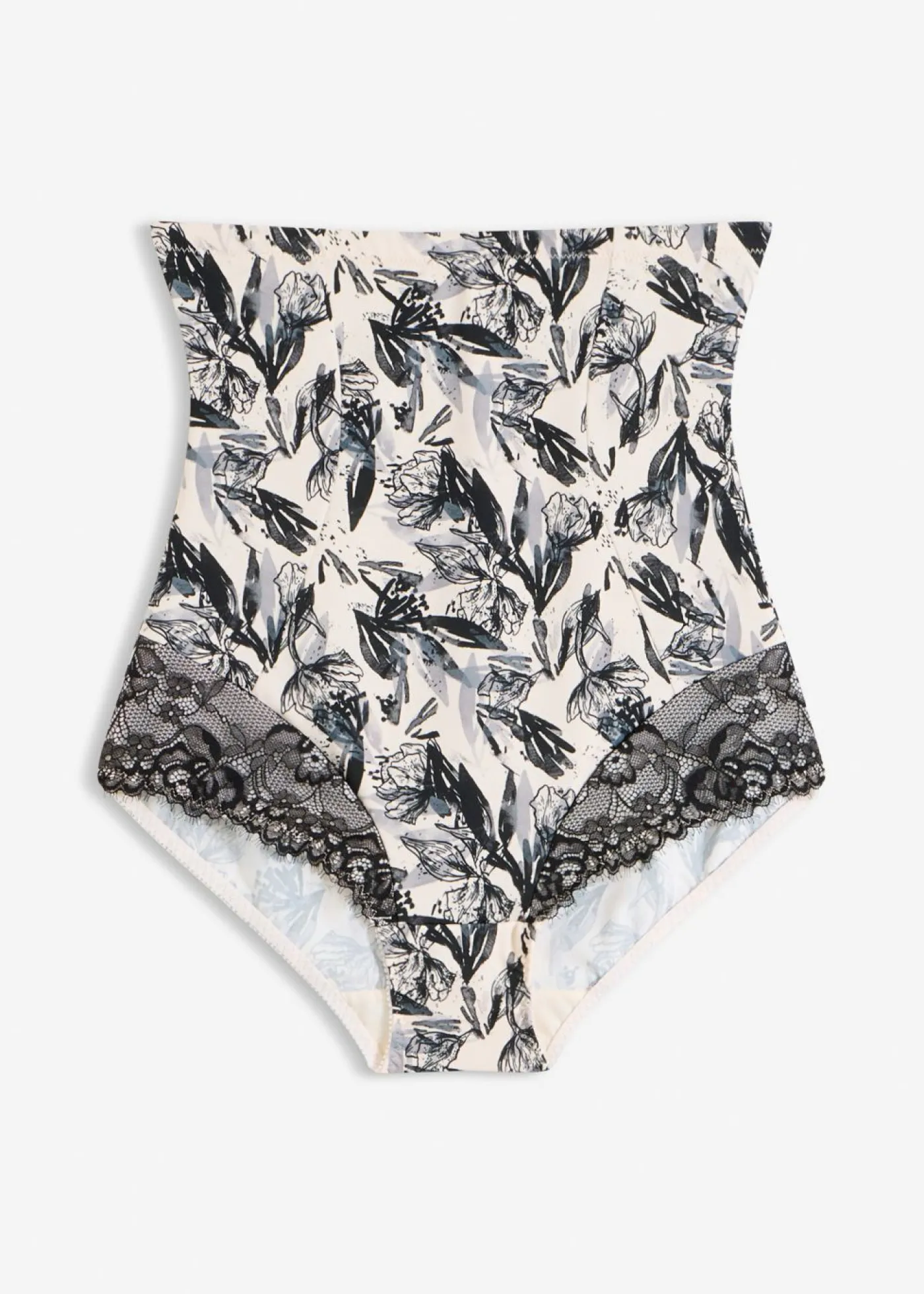 bonprix bonprix Ropa Interior Moldeadora|Bragas>Braguita de talle alto con encaje y efecto moldeador medio Negro-Beige natural