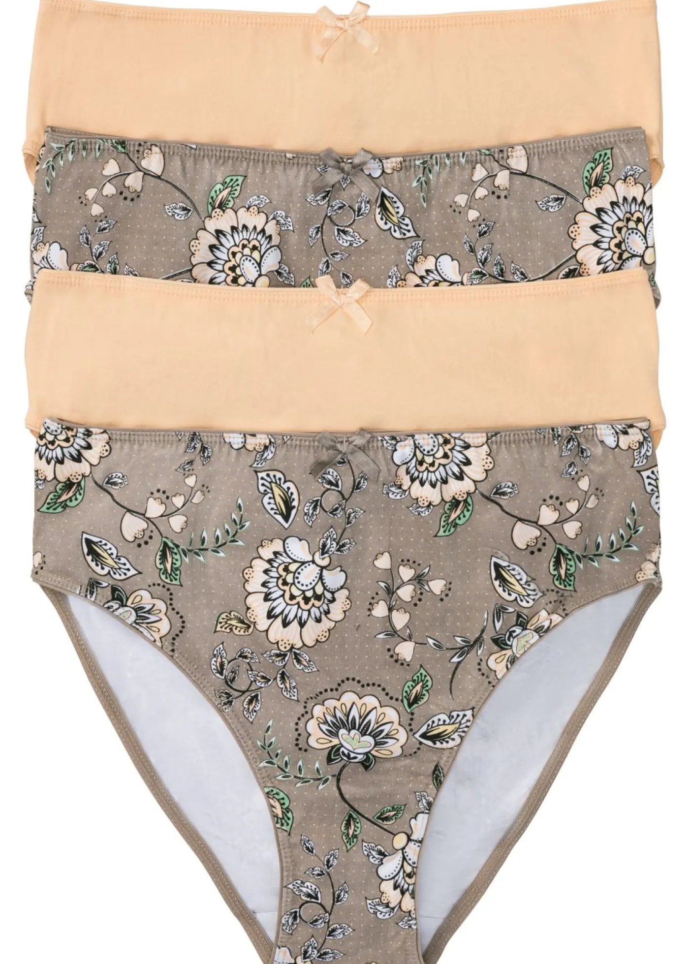 bonprix bonprix Ropa Interior De Algodón|Bragas>Braguita maxi (4 unidades) Marrón grisáceo con patrón paisley-coral claro