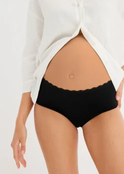 bonprix bonprix Ropa Interior De Algodón|Premamá Y Lactancia>Braguita premamá con algodón orgánico y encaje (3 unidades) Negro
