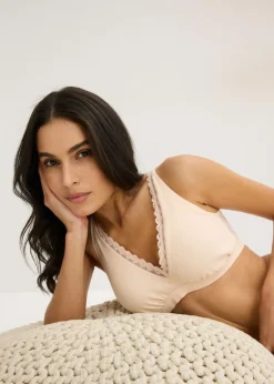 Mujer bonprix bonprix Bralette de canalé de algodón orgánico con encaje