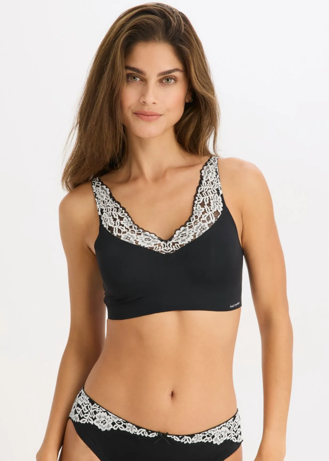 bonprix bonprix Sin Costuras|Sujetadores>Bralette Feel Comfort con corte láser Negro-blanco lana
