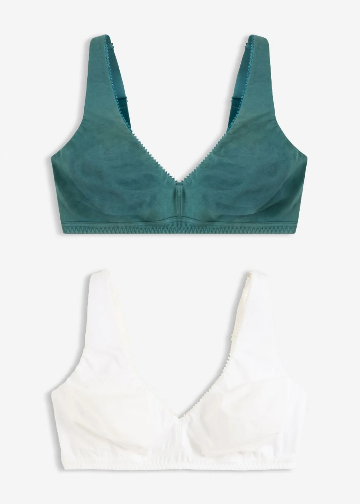 bonprix bonprix Ropa Interior De Algodón|Sujetadores De Copa E A H>Bralette sin aros con algodón (2 unidades) verde pimiento -blanco