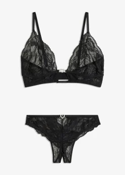 bonprix VENUS Lencería Sexy|Sujetadores>Bralette y tanga con abertura (conjunto de 2 piezas) Negro
