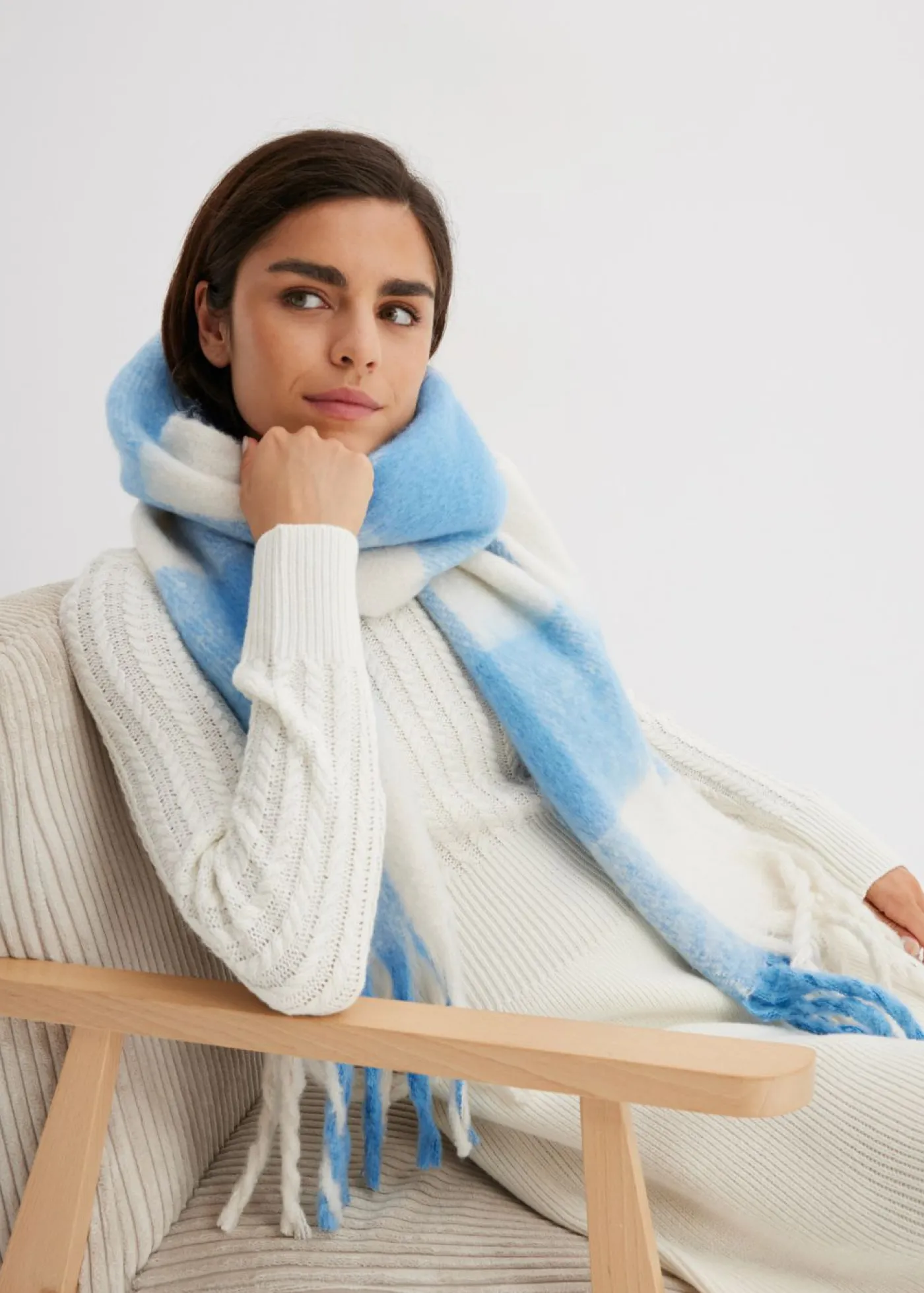 bonprix bonprix Bufandas Y Pañuelos>Bufanda azul brillante-blanco lana a cuadros