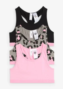 bonprix bonprix Multipack|Niña·Braguitas Y Tops>Bustier con algodón orgánico suave (3 unidades) Rosa + negro + gris estampado
