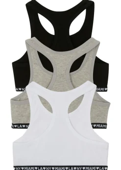 bonprix bonprix Multipack|Niña·Braguitas Y Tops>Bustier con algodón suave (3 unidades) Negro-blanco-gris claro jaspeado