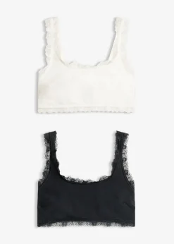 Mujer bonprix bonprix Bustier de algodón orgánico y encaje (2 unidades)
