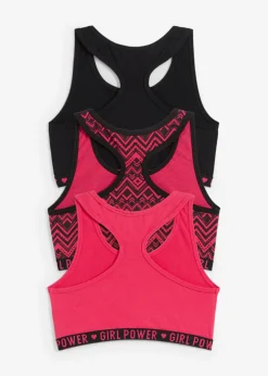 bonprix bonprix Multipack|Niña·Braguitas Y Tops>Bustier de algodón orgánico suave (3 unidades) Negro-rosa hibisco