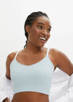 bonprix bonprix Sin Costuras|Sujetadores>Bustier Feel Comfort sin costuras de canalé azul pálido