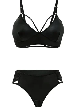 Mujer bonprix VENUS Bustier y tanga con abertura y efecto mojado (2 piezas)